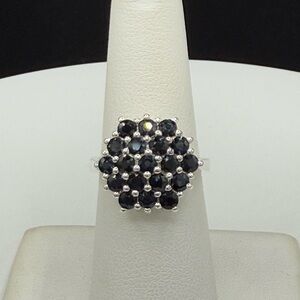 Natural Sapphire Cluster 925 Sterling Silver Ring